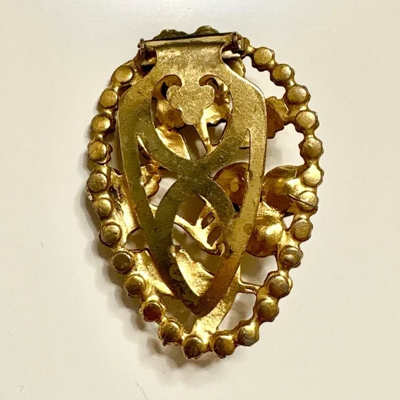 Vintage 1930s–40s Pearl & Rhinestone Floral Gold Tone Scarf Clip / Pin / Brooch